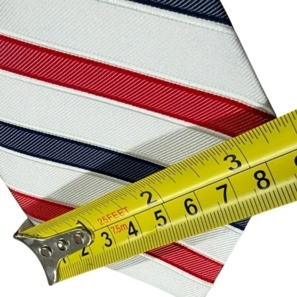 Don Loper Beverly Hills Mens Red White Navy Blue Striped 100%‎ Silk Necktie USA!